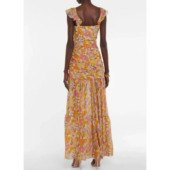 Veronica Beard Alannah Silk Floral Stone Multi Ruched Maxi Dress Size 8 - Picture 3 of 12